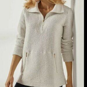 Soft Surroundings Westport Pullover 1/4 Zip Sweater Textured Knit White Size PM